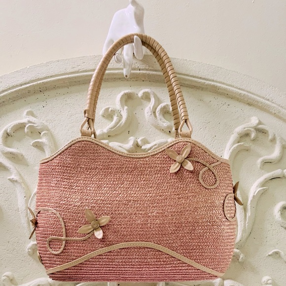 Cole Haan Handbags - Pink Leather Trim Straw Bag